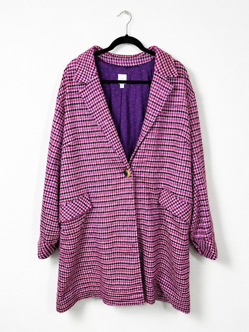 J.Jill 2X Longline Houndstooth Jacquard Knit Coatigan Blazer Pink Purple